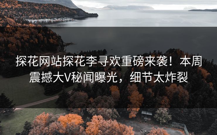 探花网站探花李寻欢重磅来袭！本周震撼大V秘闻曝光，细节太炸裂