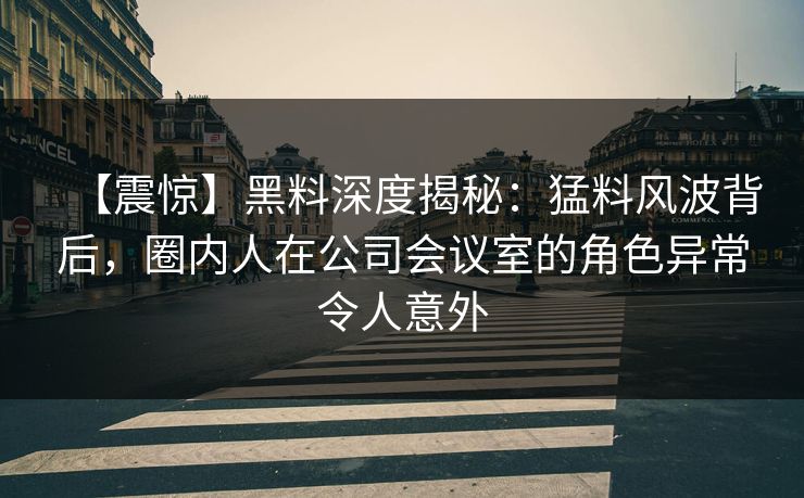 【震惊】黑料深度揭秘：猛料风波背后，圈内人在公司会议室的角色异常令人意外