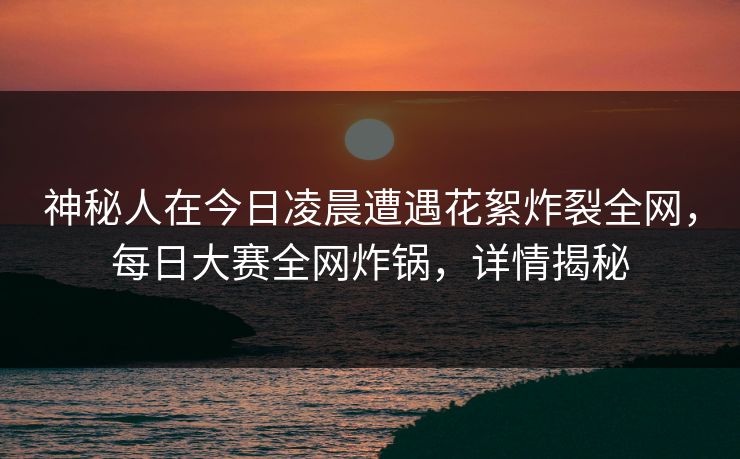 神秘人在今日凌晨遭遇花絮炸裂全网，每日大赛全网炸锅，详情揭秘