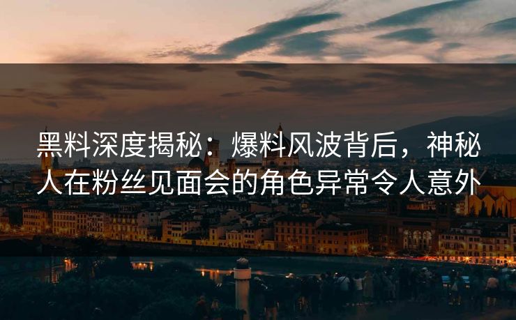 黑料深度揭秘：爆料风波背后，神秘人在粉丝见面会的角色异常令人意外