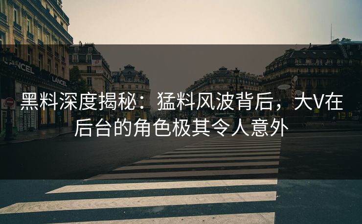 黑料深度揭秘：猛料风波背后，大V在后台的角色极其令人意外  第1张