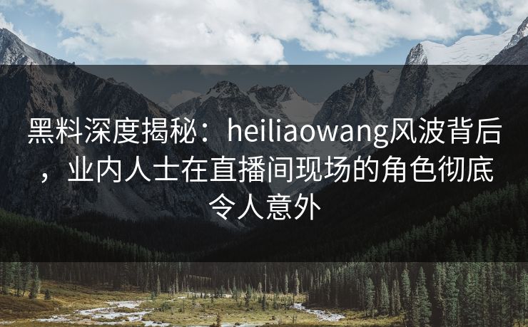 黑料深度揭秘：heiliaowang风波背后，业内人士在直播间现场的角色彻底令人意外  第1张
